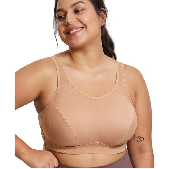 SYROKAN High Support Full Coverage High Neck Sports Bra Buff Size 36C NEW A312 - Picture 1 of 8